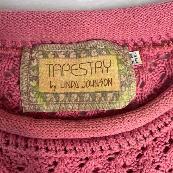 VNTG Tapestry By Linda Johnson One Size Mauve Pink Lacy Mock Neck Sweater Cozy - Picture 6 of 8